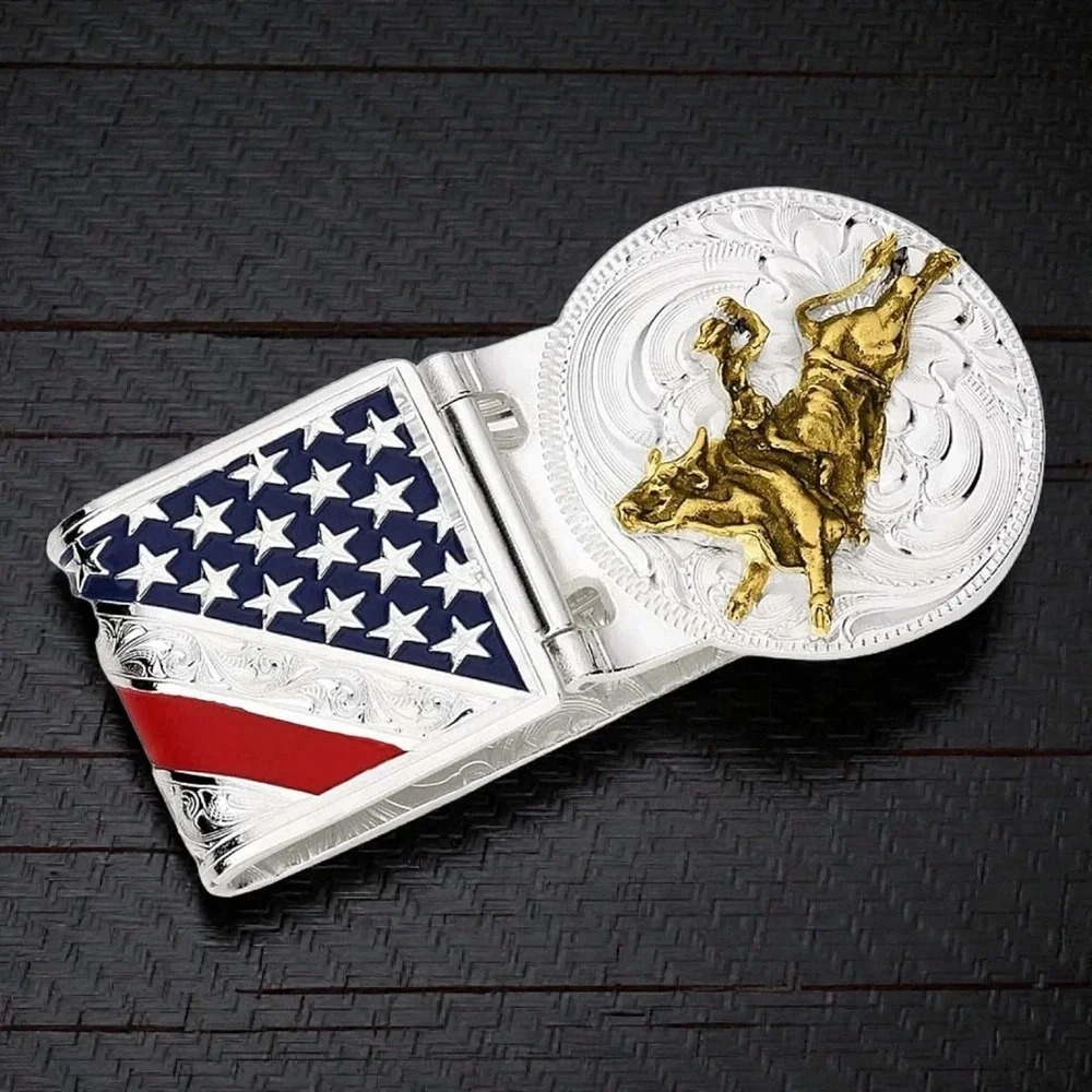 Montana Silversmiths American Made Liberty Hinged Money Clip Bull Rider - New!‎